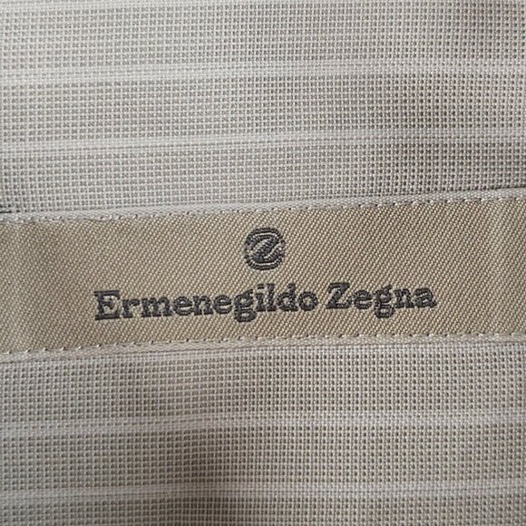 Ermenegildo Zegna Size 16 Striped Gray Long Sleeve Button Up Shirt Woven Cotton - Picture 9 of 16